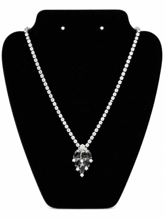 Unbranded Jewelry - Vintage Style Black Marquise Rhinestone Tennis Necklace Silver Tone Statement Je